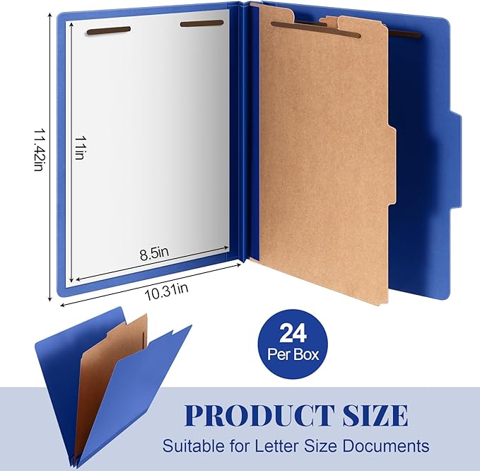 Skyygemm 24 Pcs Classification Folders Letter Size, 1 Divider Pressboard File Folder with Fasteners, Expanding File Organizer Bulk for School Teachers, Office Employee, Coworker, Staff (Dark Blue)