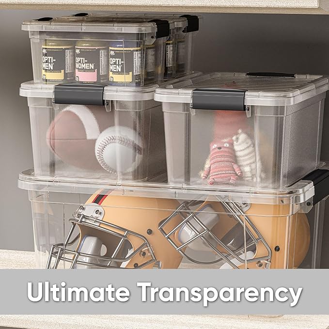 Superio Storage Bins with Lids- 4 Pack, 4.75 Qt Clear Boxes for Organizing, Stackable Plastic Containers- BPA Free, Non-Toxic, Odor Free, Organizer for Home, Office, Dorm