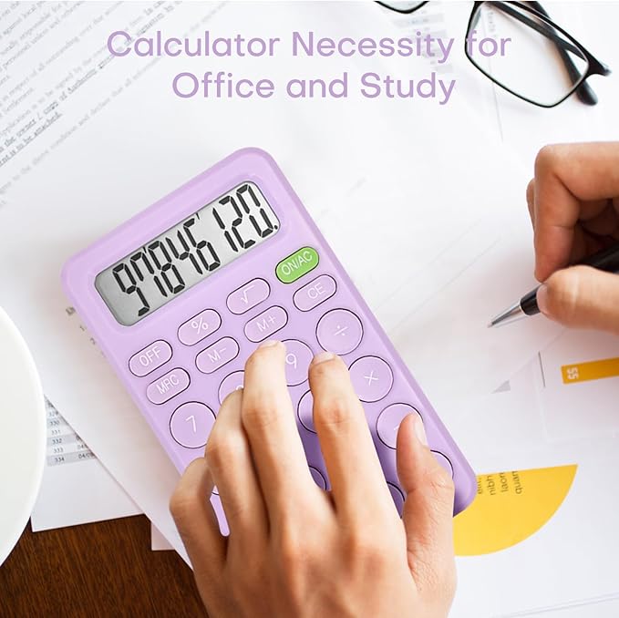 Cute Calculator, Basic Four Function for Teachers Students Basics Office, Small Handheld Calculators, 8 Digit with LCD Display, Sensitive Button, 5.5×3.2 inches Purple