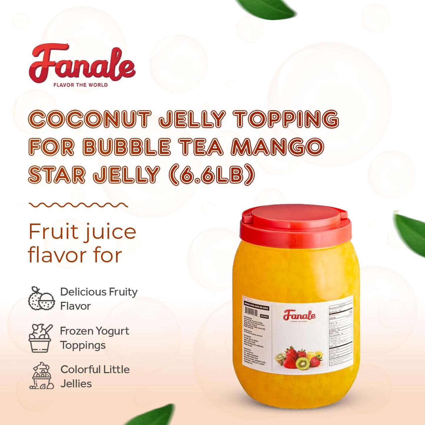 New Fanale Coconut Jelly Topping nata de coco for Boba Tea | Ice Cream | Yogurt | Smoothie | Milk Tea | Desserts (Mango Star Shaped, 6.6 lb)