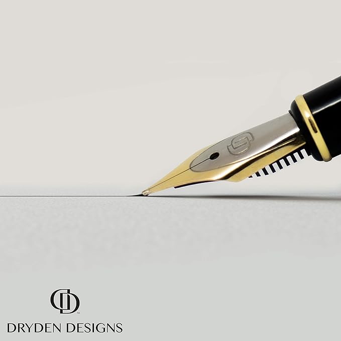 Dryden Designs Fountain Pen - Medium and Fine Nibs | Includes 24 Ink Cartridges and Ink Refill Converter | Consistent Writing, Smooth Look, Left and Right Handed - Decadent Purple.