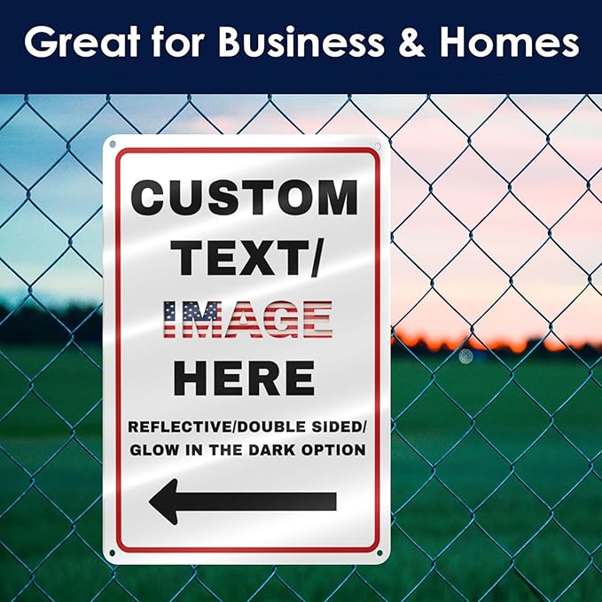 Custom Sign Left or Right Arrow, Glow in the Dark/Reflective Option, Personalized Metal Address Plaque, Customize for Business Logo, Office, Home, Yard, Outdoor 12''x8''