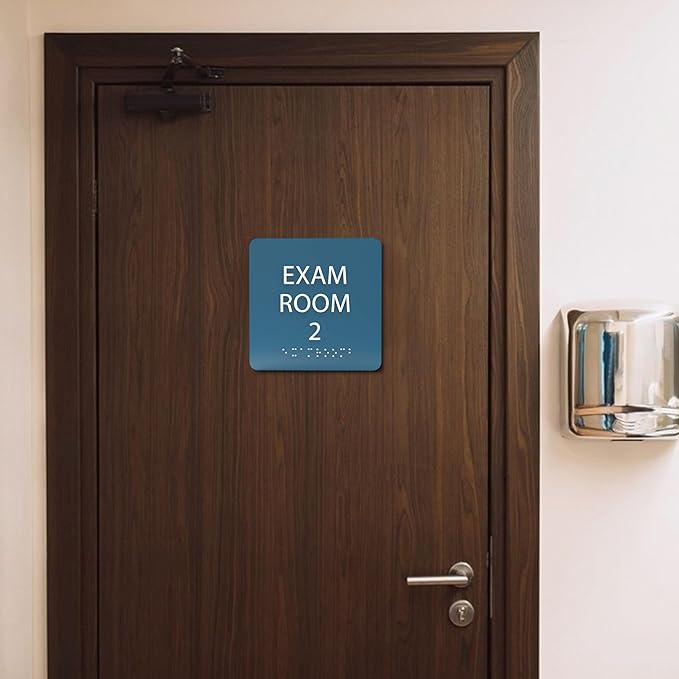 6" X6" Exam Room 2 Sign - ADA Compliant Tactile Graphics Grade 2 Braille Text Acrylic Wall Signs - Educational Institution Directional Assistance Test Center Door Sign for Schools