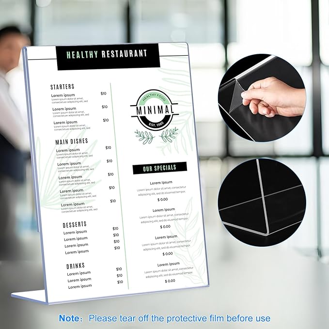 6 Pack Slanted Back Acrylic Sign Holders 5x7 for Business & Store, Tabletop Vertical Sign Holder with Anti-Slip Pads Clear Display Stand, for Menus Flyers Documents Office Restaurants Party Decoration