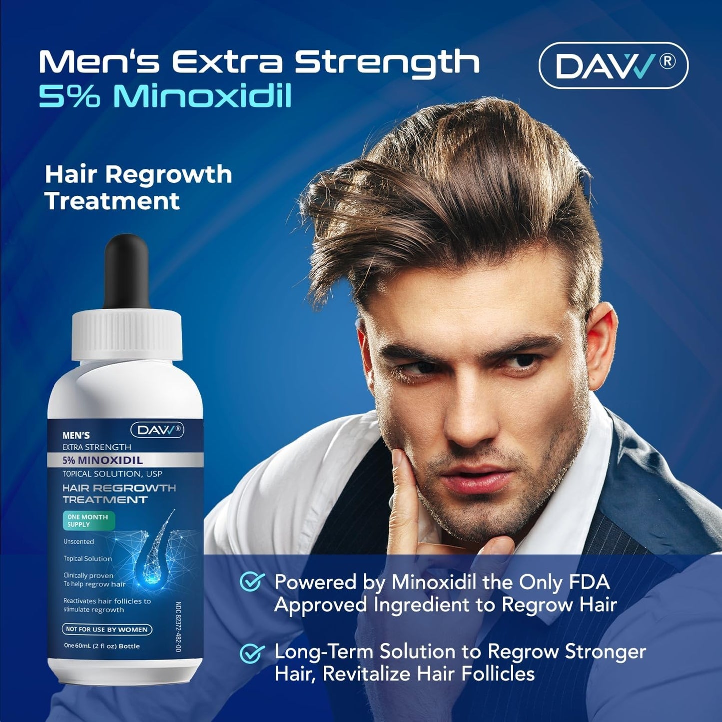 Minoxidil for Men Hair Growth Serum: Minoxidil 5 Percent - Hair Regrowth for Men - Minoxidil for Beard Growth - Hair Loss Treatments - Minoxidil 5% - Faster Thicker Stronger Hair Growth - 60ml