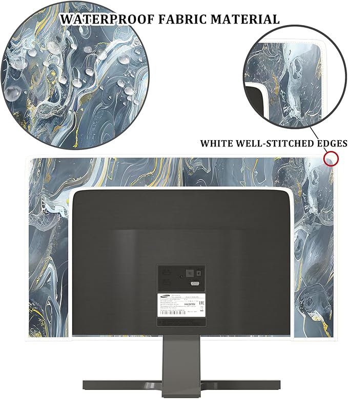 Baocicco Gray Gold Marble Waterproof 37, 38, 39 Inch TV Dust Cover Anti-Static Dustproof Protective Aesthetic Texture Screen TV Covers Full Body Cover for Television Screen Desktop PC LED LCD OLED
