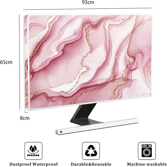 Baocicco Gold Pink Marble Waterproof TV Display Screen Cover 37, 38, 39 Inch TV Accessories Laptop TVs LCD Screen Decoration for Tablet Anti-Static Dustproof Protective for Home Office
