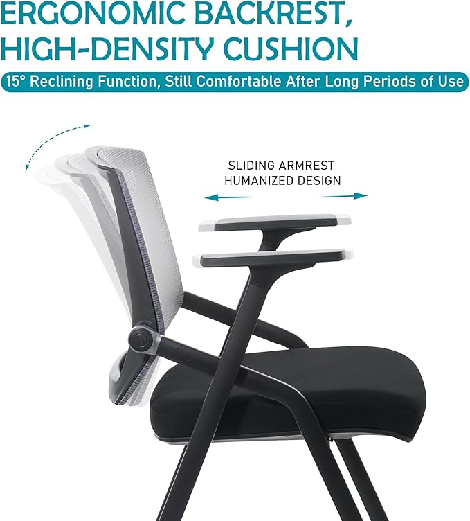 BLANEDUO Conference Room Chairs, Folding Office Desk Chair with Lumbar Support and Sliding Armrest, Stackable Office Guest Chairs & Reception Chairs 20 Pack with Wheels