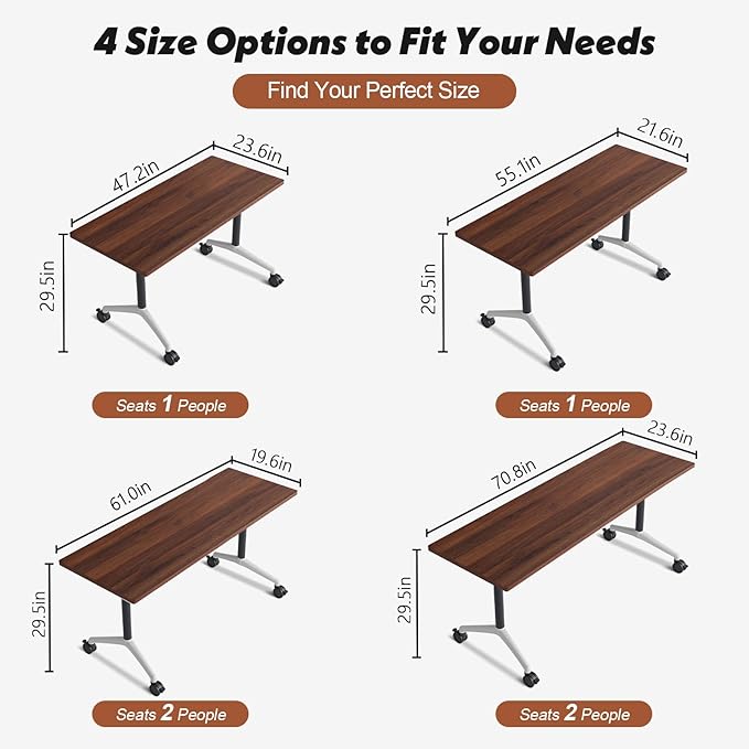 Goakwwuz Conference Room Table, Folding Conference Tables,Thicken Grey Tabletop,Flip Top Wooden Seminar Meeting Room Table for Conference Room Offices (4, Walnut, 55.1”)