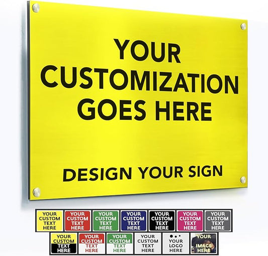 Custom Metal Signs, Personalized Aluminum, Customized Safety, Business Signs, Waterproof Outdoor, White Aluminum (Yellow Background, 36x24 In)