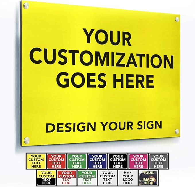 Custom Metal Signs, Personalized Aluminum, Customized Safety, Business Signs, Waterproof Outdoor, White Aluminum (Yellow Background, 10x7 In)
