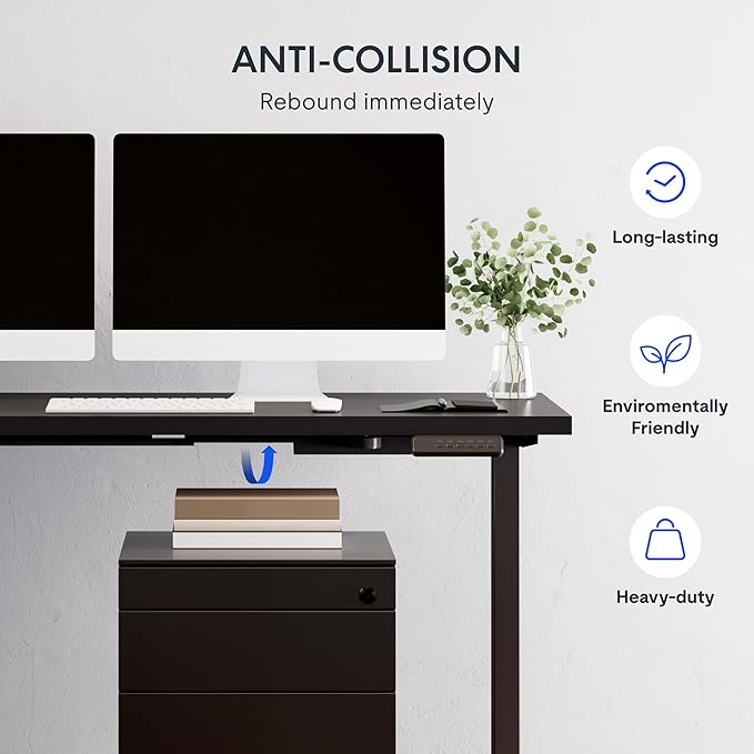 FLEXISPOT L Shaped Standing Desk, 63 x 47 Inch Electric Height Adjustable Corner Desk, Sit Stand Computer Workstation, Preset Controller, Home Office, Black Frame with Black Top
