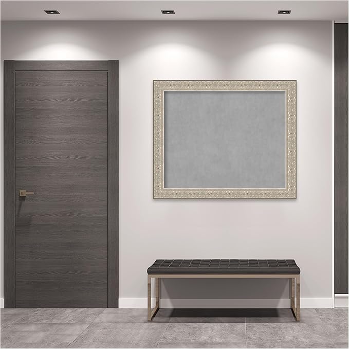 Amanti Art Silver Framed Magnetic Board 39x47 X-Large Vision Board for use with Magnets, 100% Metal Sheet to Display Items as Office Decor or for Home Organization in mudroom, Kitchen or Kids Room