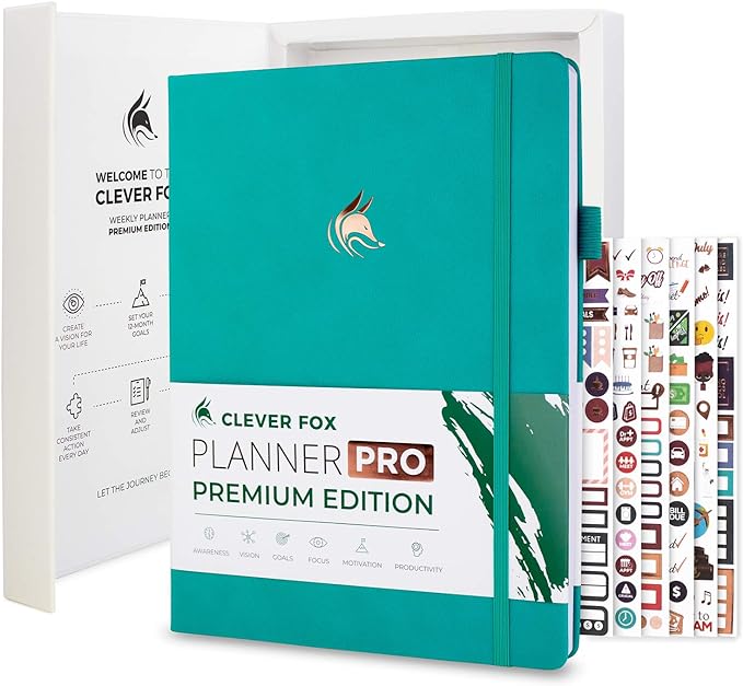 Clever Fox Planner Pro Premium – Luxurious Weekly & Monthly Planner with Budget Organizer for Productivity & Goals, Undated, A4 (Viridian)