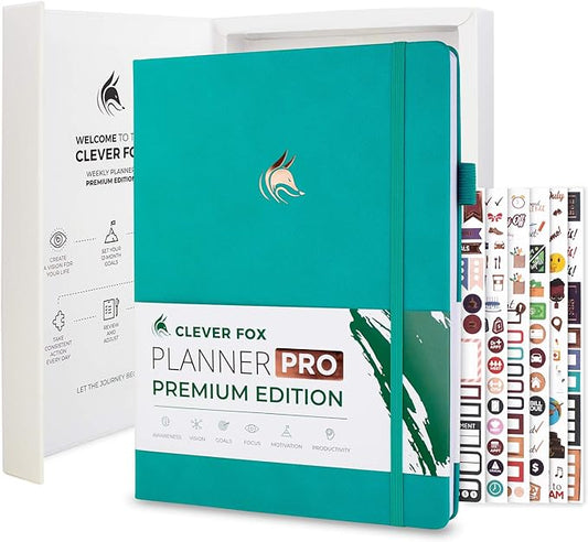 Clever Fox Planner Pro Premium – Luxurious Weekly & Monthly Planner with Budget Organizer for Productivity & Goals, Undated, A4 (Viridian)