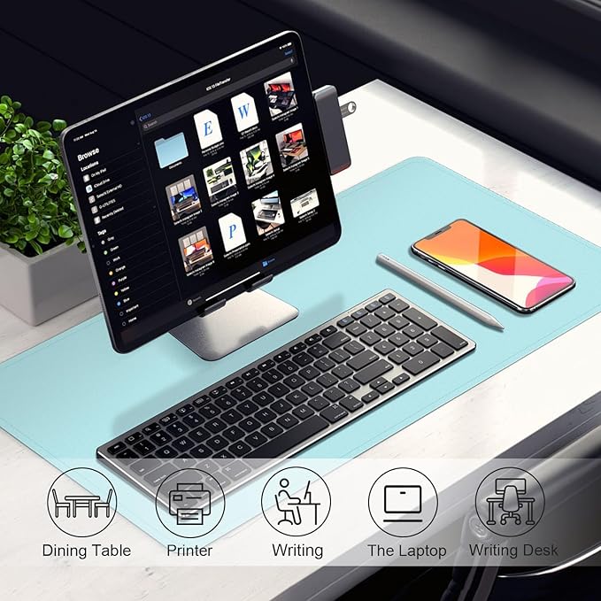 Large Desk Pad 47.2" x 17", Leather Desk Mat Protector, Non-Slip PU Leather Desk Blotter Pad, Large Mouse Keyboard Mat, Waterproof Desk Cover Pad for Office & Home(Aqua Frost Blue)