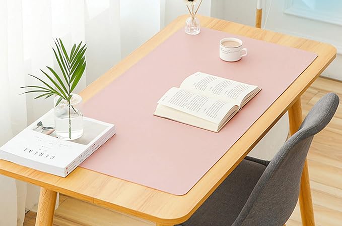 SUJAYU Dual Sided PU Leather Desk Pad, Mouse Pad, Office Desk Mat, Non-Slip Laptop Desk Pad, Waterproof Desk Writing Pad for Office and Home (35.4" x 17.7", Pink+Silver)