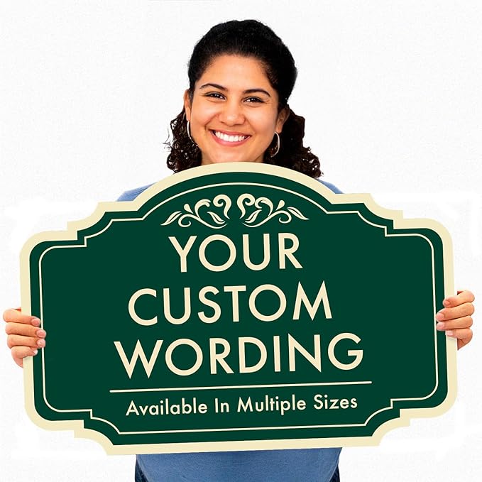 Custom Decorative Outdoor Metal Sign - Personalized Aluminum Driveway Sign, Waterproof, Made in USA - Design 2 Forest Green 10x7 In