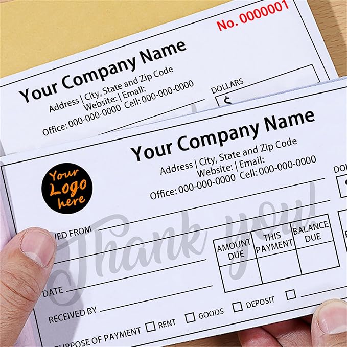 Custom Invoice Book in 3-Part /2-Part Receipt Book with Carbon Copies Personalized Carbonless Service Invoice Form Books Sales Order Book with Company Name Logo Address,H2-Receipt Book