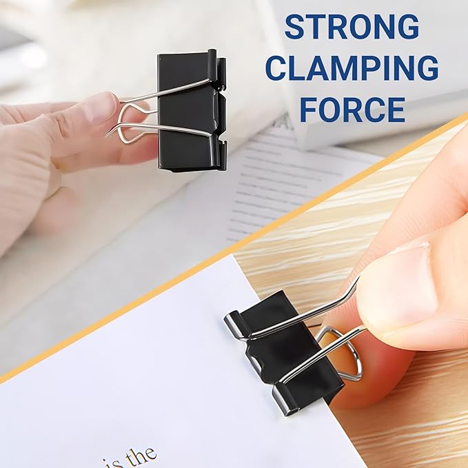 208 PCS Binder Clips Assorted Sizes – 0.6"-2" Black Metal Paper Clamps, Micro and Mini/Small/Medium/Large/Extra Large Binder Clips Set, Canned Office Supplies for Home/School