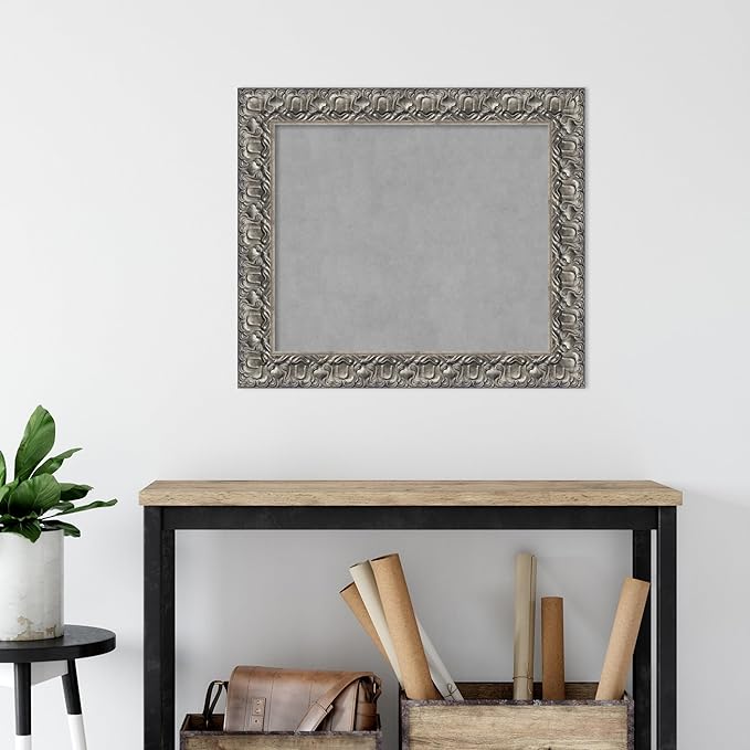 Amanti Art Silver Framed Magnetic Board 26x30 Medium Vision Board for use with Magnets, 100% Metal Sheet to Display Items as Office Decor or for Home Organization in mudroom, Kitchen or Kids Room