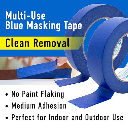 ABRO Blue Painters Tape 1 Inch Wide, 24mm x 55M, All Purpose Blue Tape, Temporary Labeling, Easy Tear, Clean Removal, Masking Tape Colored DIY or Pro