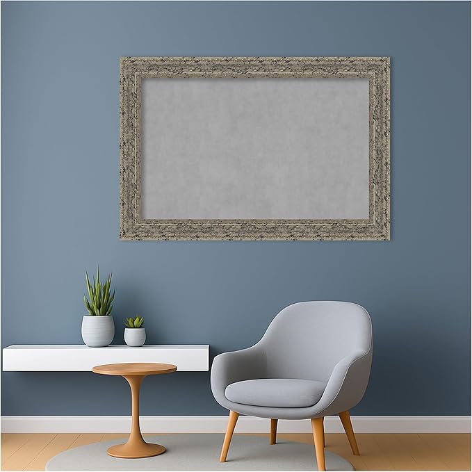 Amanti Art Silver Framed Magnetic Board 25x37 Large Vision Board for use with Magnets, 100% Metal Sheet to Display Items as Office Decor or for Home Organization in mudroom, Kitchen or Kids Room