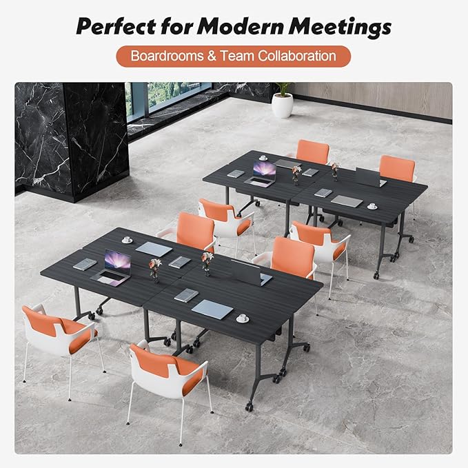 Goakwwuz Conference Room Table, Folding Conference Tables,Thicken Grey Tabletop,Flip Top Wooden Seminar Meeting Room Table for Conference Room Offices (2, BlackWoodGrain, 70.8”)