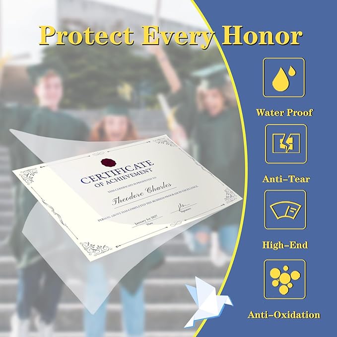 30 Pcs Certificate Holders 8.5 x 11 Additional 30 Pcs Plastic Film, Diploma Covers Gold Foil Border Certificate Holder for Letter Size 8.5x11 Cardstock,Certificates,Document Papers (Black, 30 Sets)