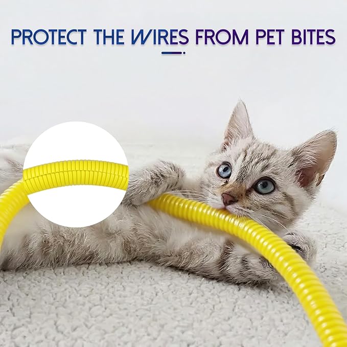 Split Wire Loom Tubing, 10,25ft Cord Protectors from Pets No Chew, Flexible Wire Covers Cord Protectors, Protective Split Cable Sleeve for Automotive Home Industrial Wires(Yellow, 0.51inch-25ft)