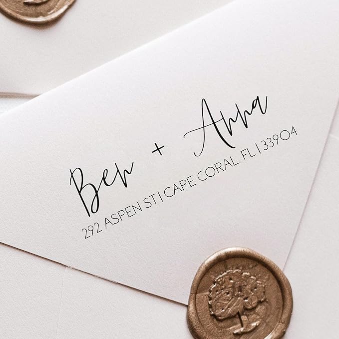Self Inking Modern Address Stamps | Custom Return Address Stamper (Modern Brush Script, Large)