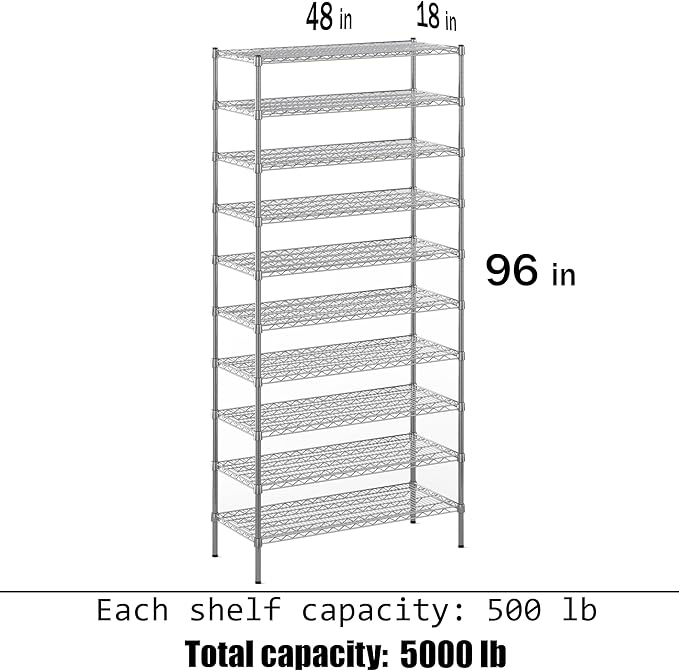 Regal Altair 18" Deep x 48" Wide x 96" Height Wire Shelving Kit | 10-Tier | NSF Commercial Storage Rack Unit