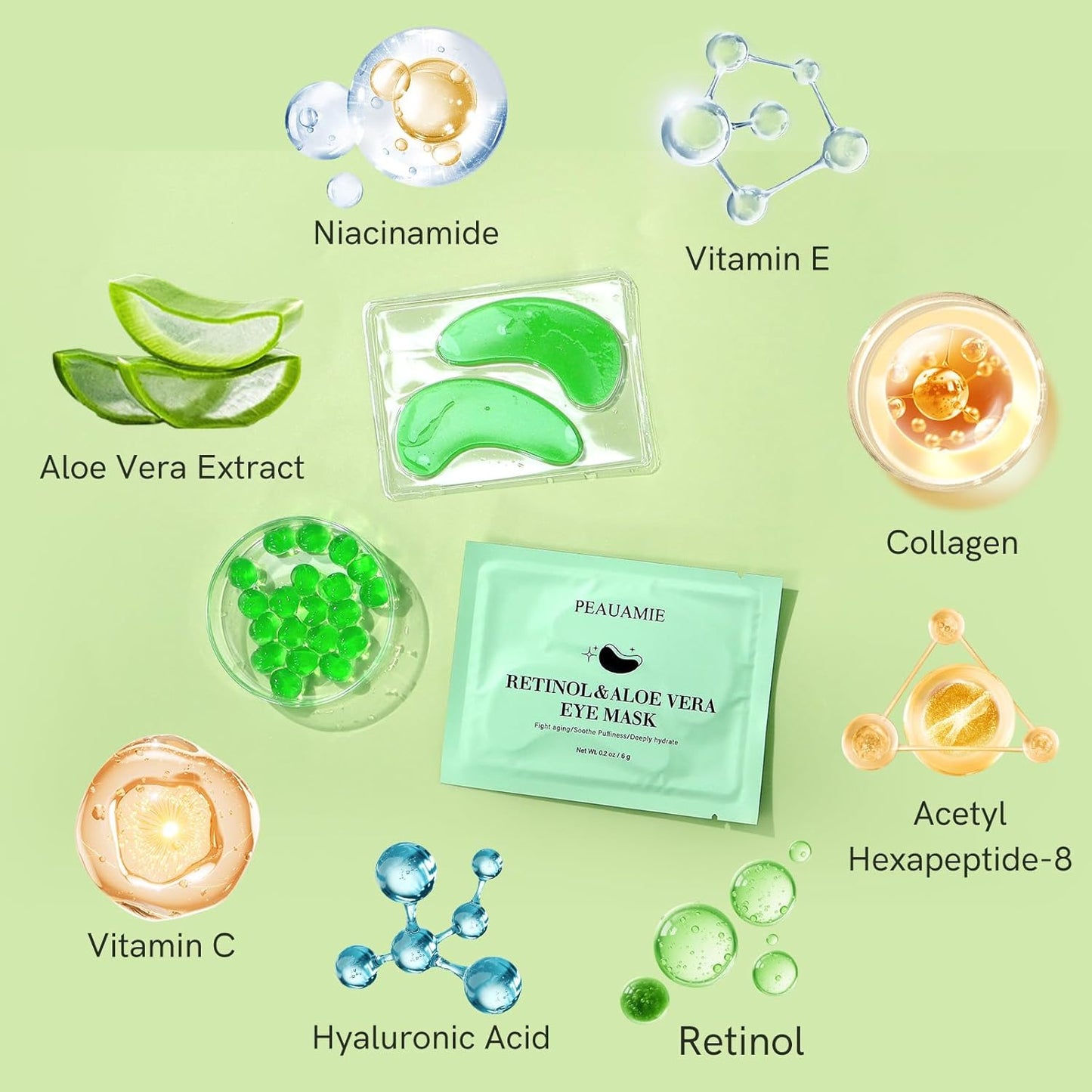 Under Eye Patches with Retinol and Aloe Vera Eye Mask for Dark Circles and Puffiness, Face Mask Skin Care Products 30 Pairs