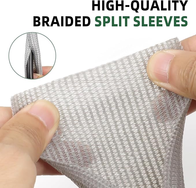 Split Wire Loom Tubing, Cable Protector Sleeve, Braided Cable Management for TV/Computer/Home Theater/Engine Bay, Cord Protectors from Pets No Chew (Grey, 1"-10ft)