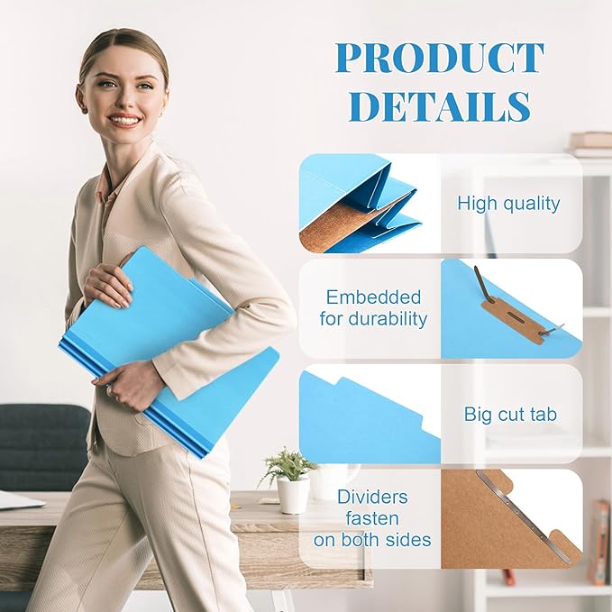 Skyygemm 36 Pcs Classification Folders Letter Size, 1 Divider Pressboard File Folder with Fasteners, Expanding File Organizer Bulk for School Teachers, Office Employee, Coworker, Staff (Blue)
