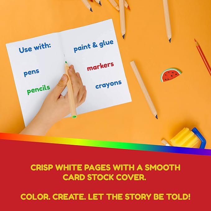 Hygloss Blank Books - Bulk 100 Pack – 5.5" x 8.5" A5 Assorted Colors – Paperback Blank Books for Kids to Write Stories, Doodle Art – Plain Drawing Sketchbook, Unlined Journal, Notebook Without Lines