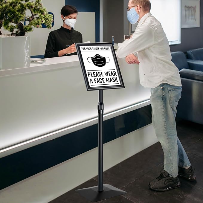 Golemas Adjustable Sign Stand for Display, with Upgraded Iron Base, Pedestal Floor Signage Stand Holder for Outdoor or Indoor Advertising (8.5 x 11, Black)