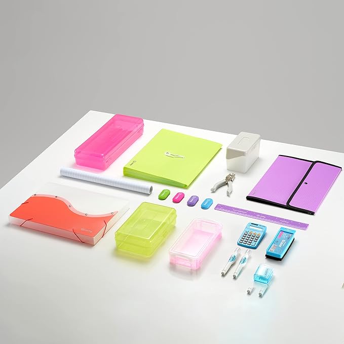 Accordion File Organizer, 13 Pocket Expanding File & Cover Folder with Labels, Plastic Portable Desktop Supplies Letter A4 Paper in Blue, Red, Green, Pink, Purple, Grey, Multicolor, (6 Pc) –by Enday