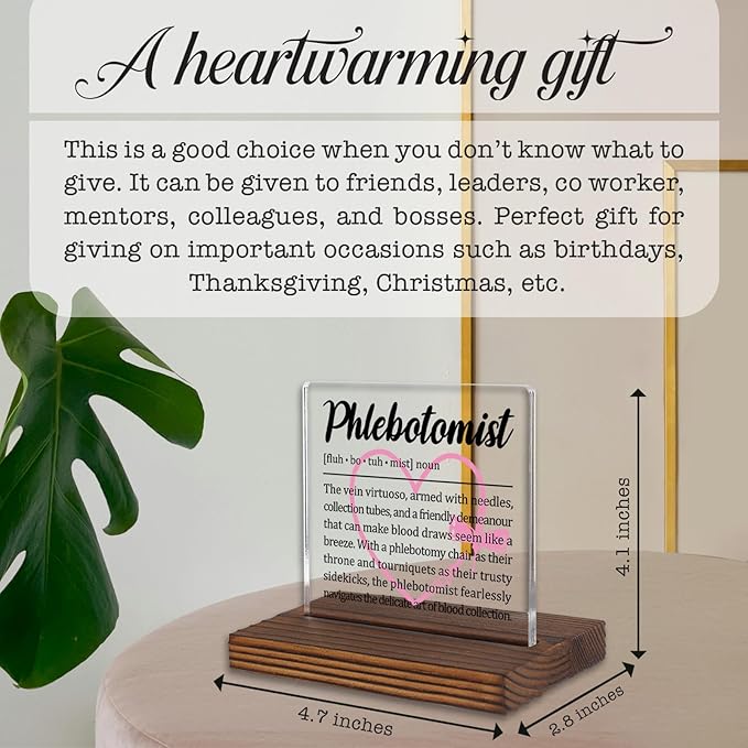Phlebotomist Gifts, Thank You Desk Sign for Blood Draw Specialists, Appreciation Plaque for Lab Technicians and Medical Staff, Office Recognition Decor PA045
