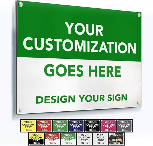 Custom Outdoor Metal Signs: Personalized Aluminum Business Signs, Waterproof, White Aluminum (Green & White, 42x28 In)