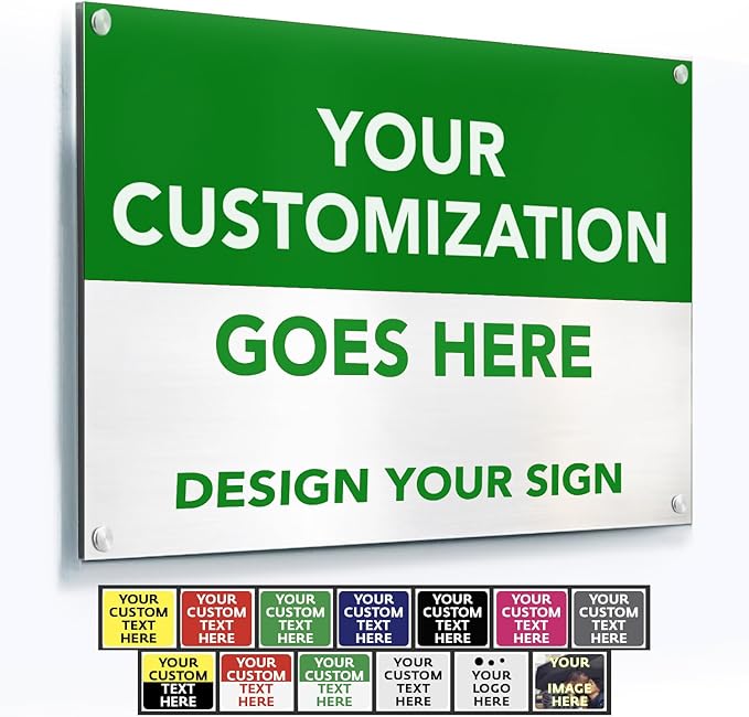 Custom Metal Signs, Personalized Aluminum, Customized Safety, Business Signs, Waterproof Outdoor, White Aluminum (Green & White, 30x24 In)
