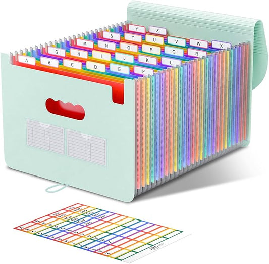 ABC life 26-Pocket Accordion File Organizer, Expanding File Folder, Letter/A4 Size Plastic Monthly Bill & Tax Receipt Holder with A-Z Tabs for Home, Office, Classroom - Sage Green