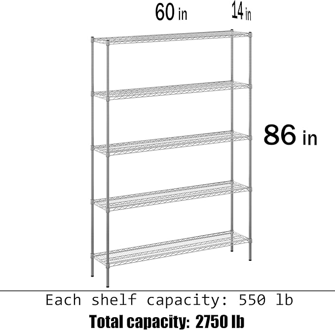 Regal Altair 14" Deep x 60" Wide x 86" Height Wire Shelving Kit | 5-Tier | NSF Commercial Storage Rack Unit