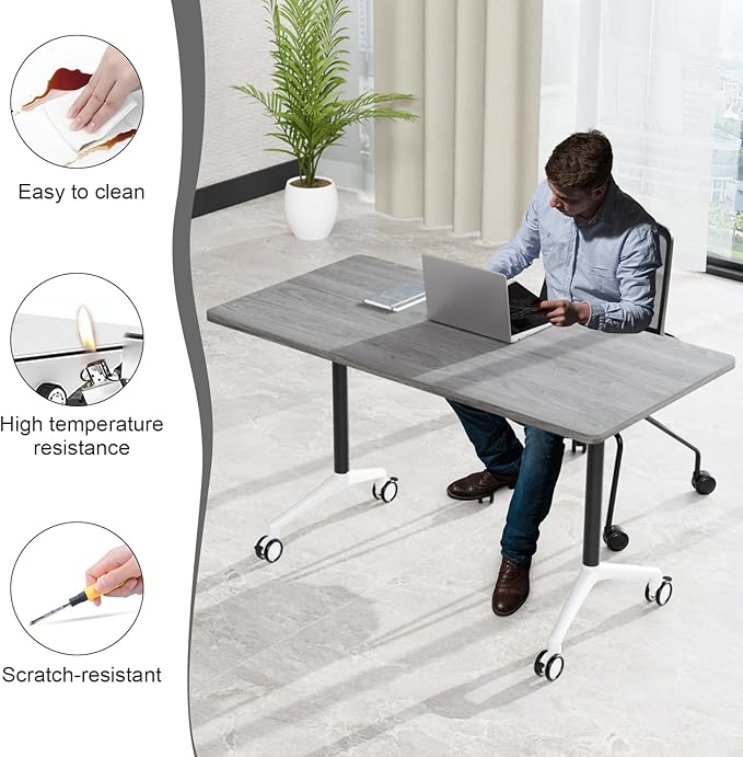 Conference Table,55.1''Folding Conference Room Table for 4-12 People,Mobile Flip Top MeetingTraining Table with Different Coulor and Styles for Offices, Classrooms,Meeting Room (2, F)