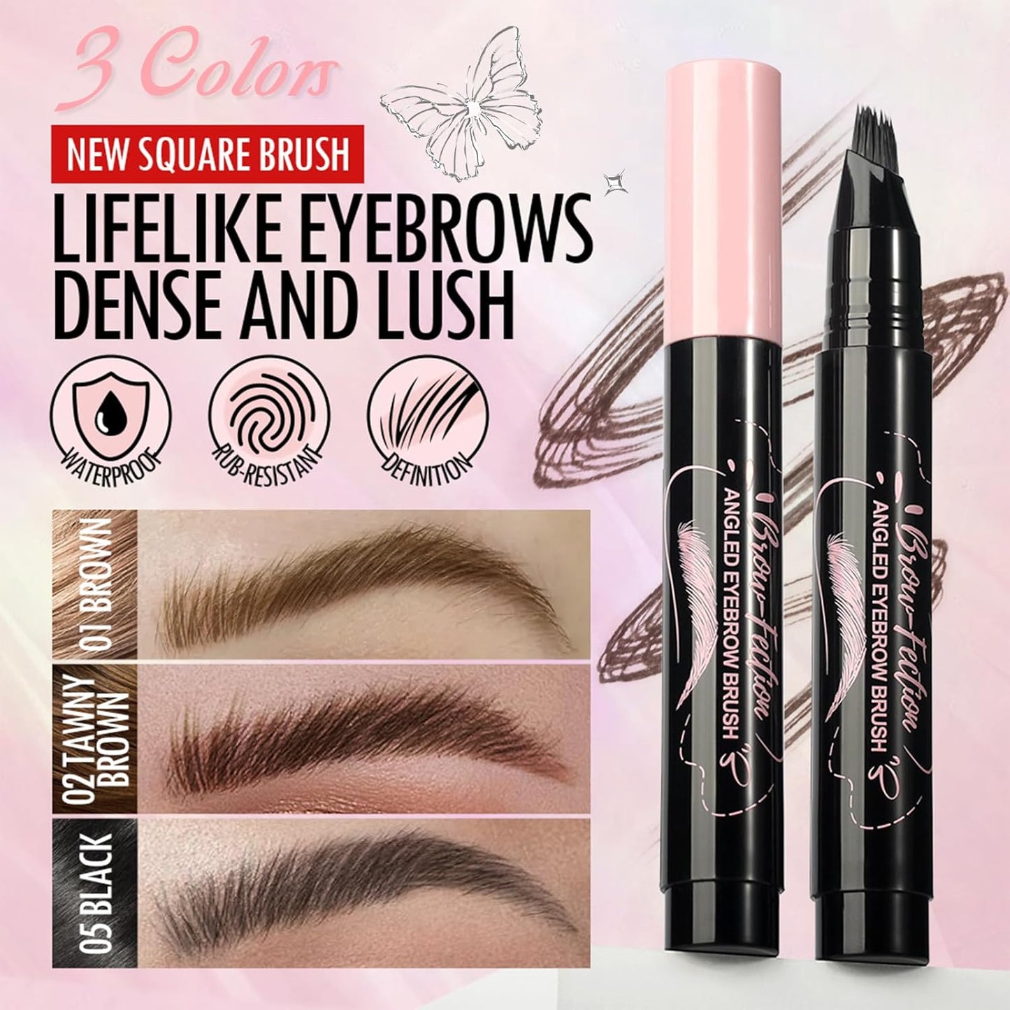 Eyebrow Pencils for Women, Liquid Microblading Eyebrow Pen with Square Angled Brush & Ultra-Fine Precision Tip – Natural Hair-Like Strokes, Waterproof, Smudge-Proof & Long-Lasting, Easy to Use (Black)