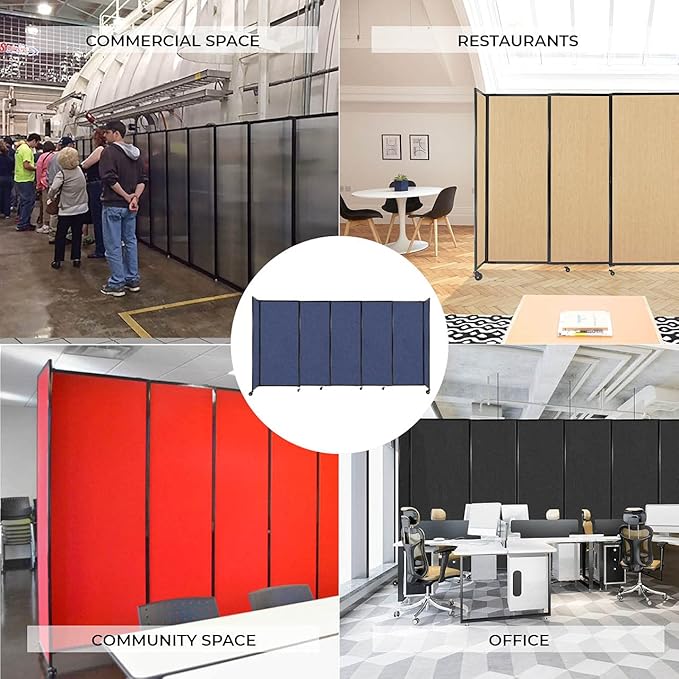 Versare Straightwall Sliding Portable Wall Partition | Freestanding Office Dividers | Locking Wheels | Temporary Room Separator | 15'6'' Wide x 4' Tall Charcoal Gray Fabric Panels
