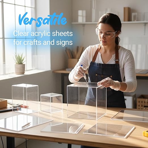 CALPALMY (2 Pack) 1/2" Thick Clear Acrylic Sheets - 12" x 12" Pre-Cut Plexiglass Sheets for Craft Projects, Acrylic Signs, Display Cases or Shelving and More - Easy to Cut with Power Saw etc