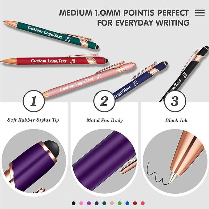 CRME Bulk Custom Pens Personalized Customized Engraved Pen with Name/Text Personalization Gift for Men Women Ultra Smooth Writing Black Pens Nurse Accessories for Work Ideal for School,Office,Wedding