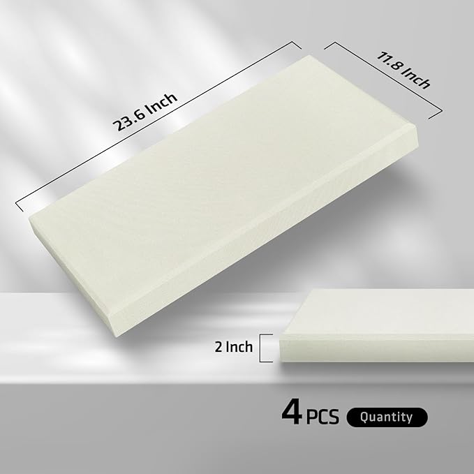 23.62" X 11.81" X 2" Fiberglass Wall Panel, 4 Pack Acoustic Panels, Acoustic Panels Sound Absorbing for Office, Studio, Home Theatre - Beige