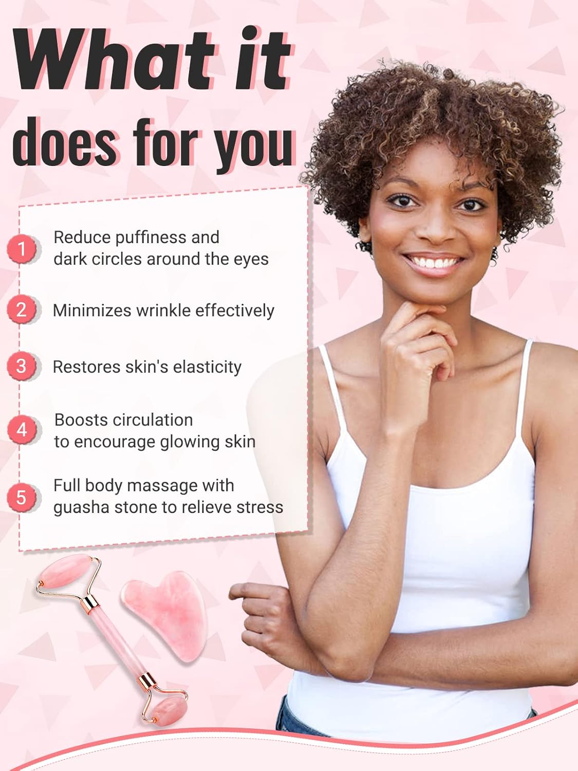 Gua Sha Face Roller Tools: Jade Roller Facial Tools for Skin Care - Facial Massager for Face, Eyes, Neck, Relieve Fine Lines and Wrinkles